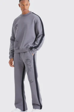 Man Rose Print Gusset Sweatshirt Tracksuit | BoohooMAN UK