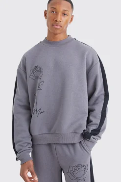Man Rose Print Gusset Sweatshirt Tracksuit | BoohooMAN UK