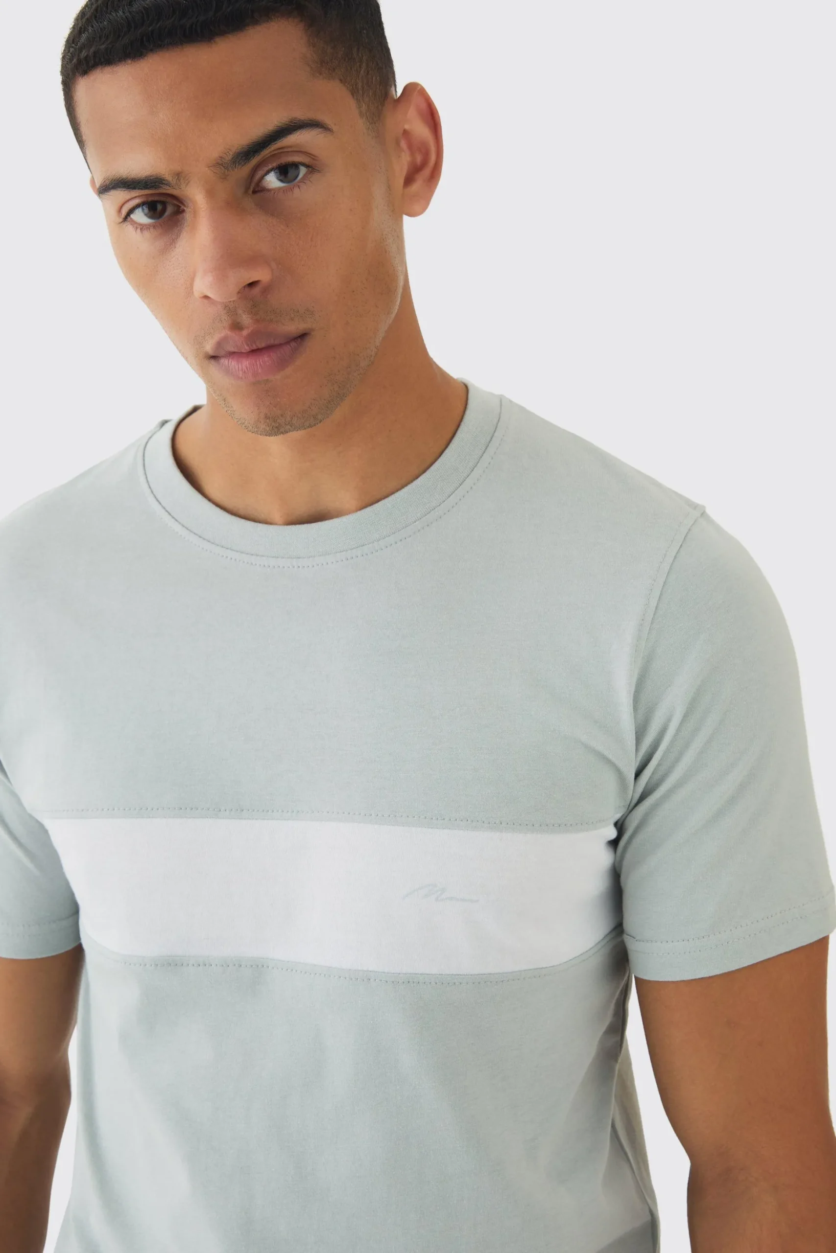 Man Script Slim Colour Block T-shirt | BoohooMAN UK