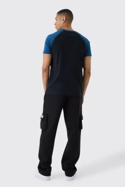 Man Script Slim Colour Block Raglan T-shirt | BoohooMAN UK
