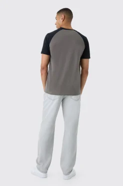 Man Script Slim Colour Block Raglan T-shirt | BoohooMAN UK