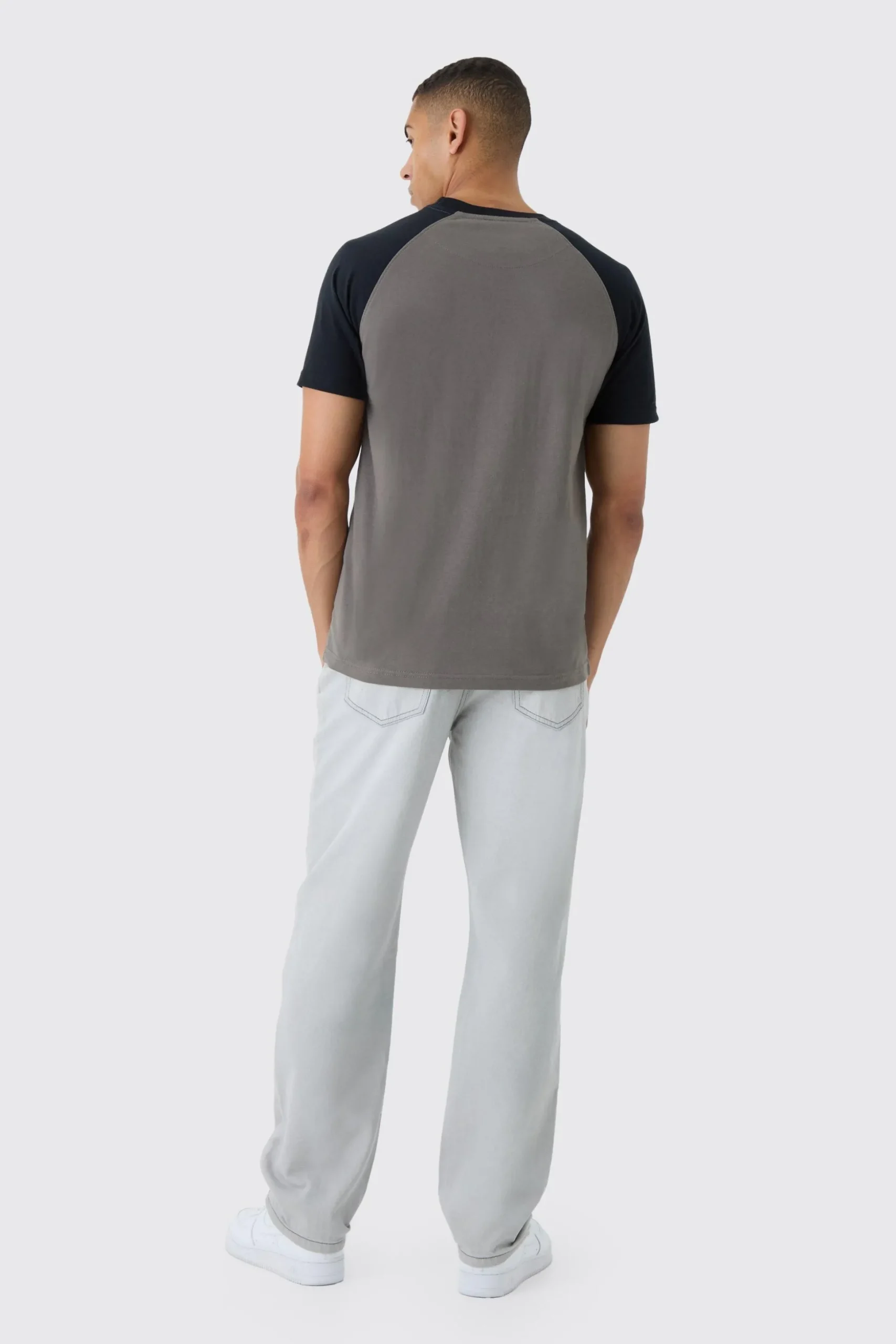 Man Script Slim Colour Block Raglan T-shirt | BoohooMAN UK