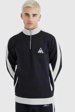 Man Side Panel 1/4 Zip Funnel Neck Sweatshirt | BoohooMAN UK