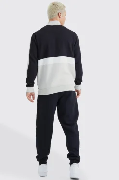 Man Side Panel 1/4 Zip Funnel Neck Sweatshirt | BoohooMAN UK