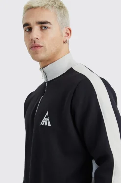 Man Side Panel 1/4 Zip Funnel Neck Sweatshirt | BoohooMAN UK