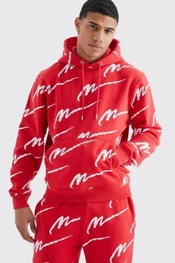 Man Signature All Over Print Hoodie Tracksuit | BoohooMAN UK