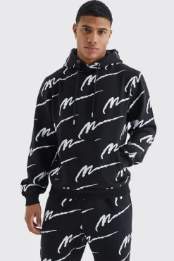 Man Signature All Over Print Hoodie Tracksuit | BoohooMAN UK
