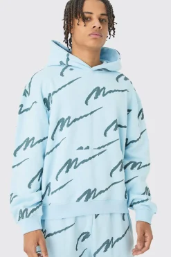 Man Signature All Over Print Boxy Hooded Tracksuit | BoohooMAN UK