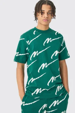 Man Signature All Over Print Tshirt & Jogger Set | BoohooMAN UK
