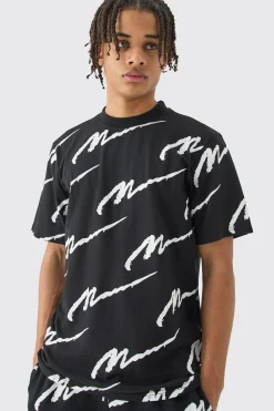 Man Signature All Over Print Tshirt & Jogger Set | BoohooMAN UK