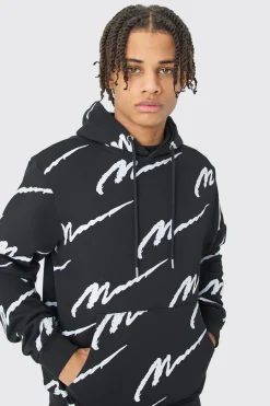 Man Signature All Over Print Hoodie | BoohooMAN UK