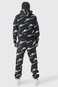 Man Signature All Over Print Hoodie | BoohooMAN UK