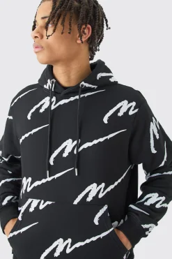 Man Signature All Over Print Hoodie | BoohooMAN UK