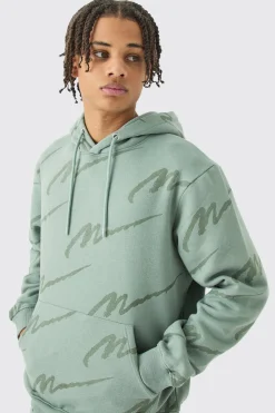 Man Signature All Over Print Hoodie | BoohooMAN UK