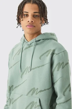 Man Signature All Over Print Hoodie | BoohooMAN UK