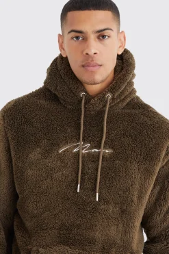 Man Signature Borg Over The Head Hoodie | BoohooMAN UK