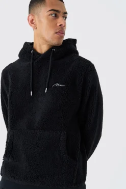 Man Signature Borg Over The Head Hoodie | BoohooMAN UK