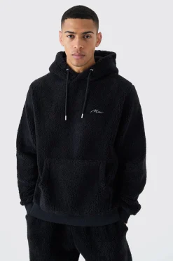 Man Signature Borg Over The Head Hoodie | BoohooMAN UK