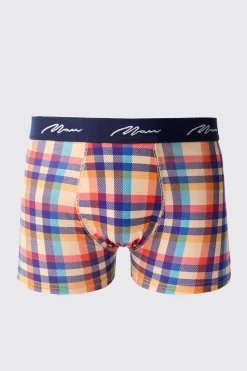 Man Signature Check Printed Boxers | BoohooMAN UK