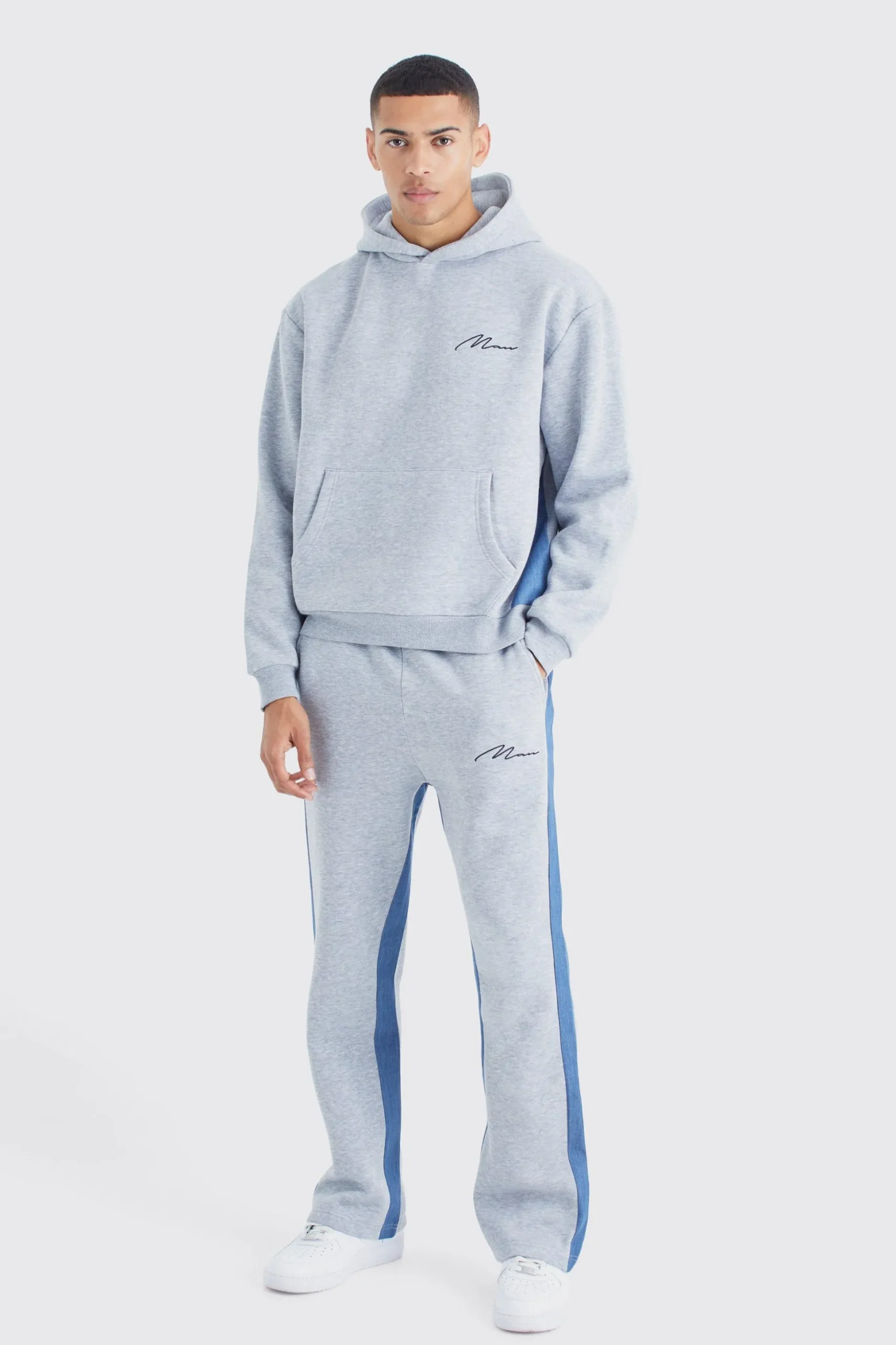Man Signature Denim Gusset Tracksuit | BoohooMAN UK