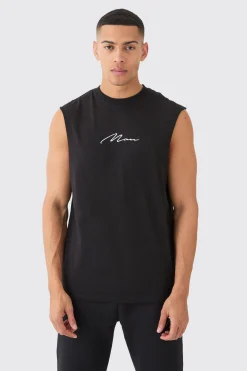 Man Signature Drop Armhole Tank | BoohooMAN UK