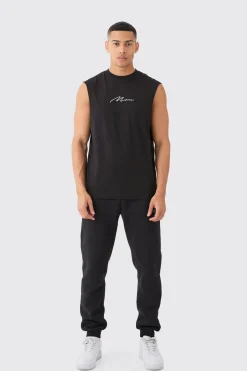 Man Signature Drop Armhole Tank | BoohooMAN UK