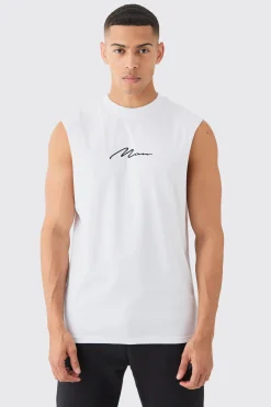 Man Signature Drop Armhole Tank | BoohooMAN UK