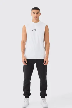 Man Signature Drop Armhole Tank | BoohooMAN UK