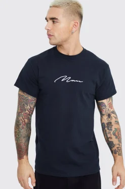 Man Signature Embroidered T-shirt | BoohooMAN UK