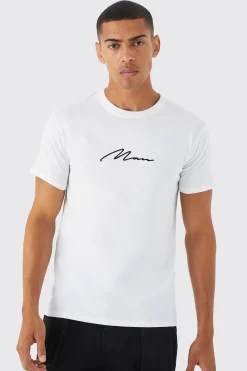 Man Signature Embroidered T-shirt | BoohooMAN UK