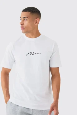 Man Signature Embroidered T-shirt | BoohooMAN UK