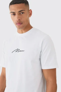 Man Signature Embroidered T-shirt | BoohooMAN UK