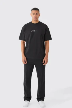 Man Signature Embroidered T-shirt | BoohooMAN UK
