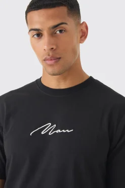Man Signature Embroidered T-shirt | BoohooMAN UK