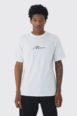 Man Signature Embroidered T-shirt | BoohooMAN UK