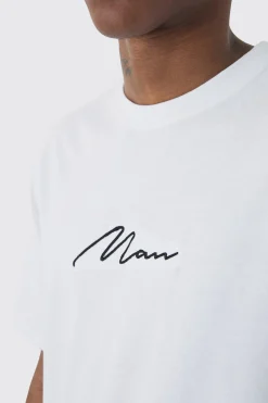 Man Signature Embroidered T-shirt | BoohooMAN UK