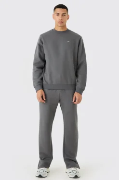 Man Signature Extended Neck Split Hem Sweatshirt Tracksuit | BoohooMAN UK