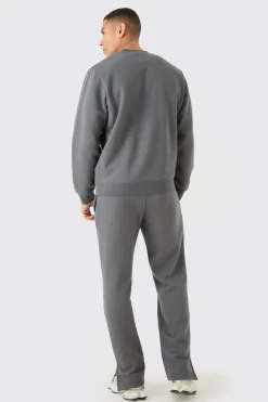 Man Signature Extended Neck Split Hem Sweatshirt Tracksuit | BoohooMAN UK