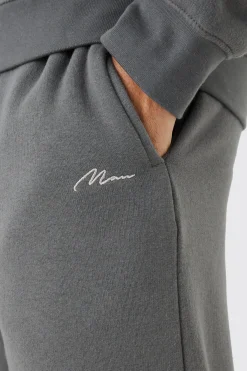 Man Signature Extended Neck Split Hem Sweatshirt Tracksuit | BoohooMAN UK