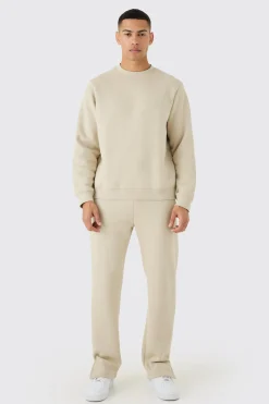 Man Signature Extended Neck Split Hem Sweatshirt Tracksuit | BoohooMAN UK
