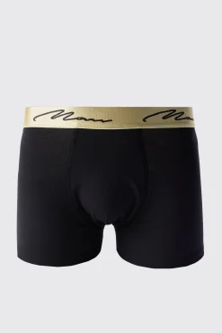 Man Signature Gold Waistband Boxers In Black | BoohooMAN UK