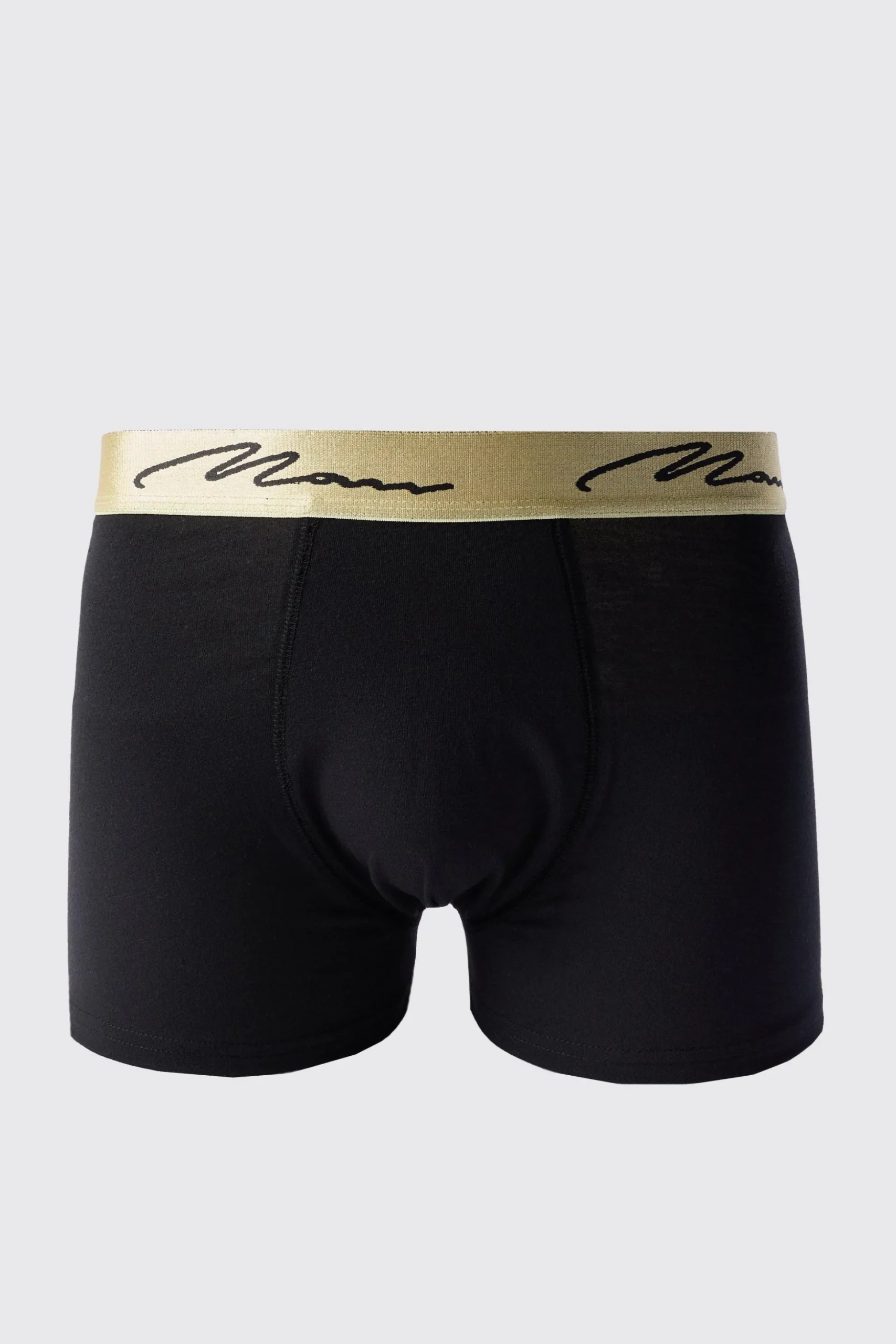 Man Signature Gold Waistband Boxers In Black | BoohooMAN UK