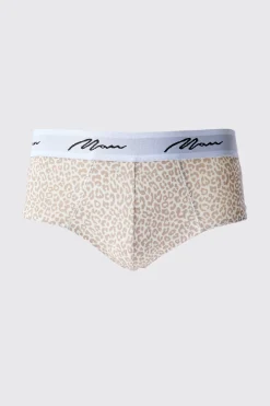 Man Signature Leopard Printed Briefs | BoohooMAN UK