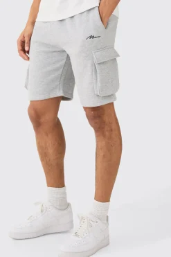 Man Signature Loose Fit Mid Length Cargo Short | BoohooMAN UK