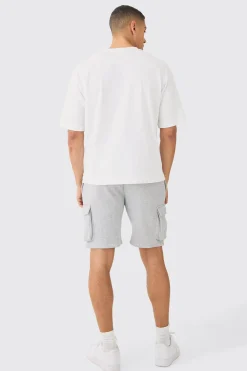 Man Signature Loose Fit Mid Length Cargo Short | BoohooMAN UK