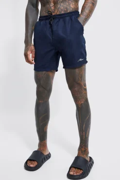Man Signature Mid Length Swim Shorts | BoohooMAN UK