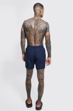 Man Signature Mid Length Swim Shorts | BoohooMAN UK