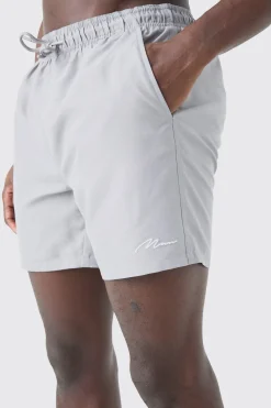 Man Signature Mid Length Swim Short | BoohooMAN UK