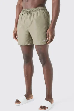 Man Signature Mid Length Swim Short | BoohooMAN UK
