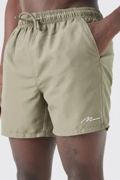 Man Signature Mid Length Swim Short | BoohooMAN UK
